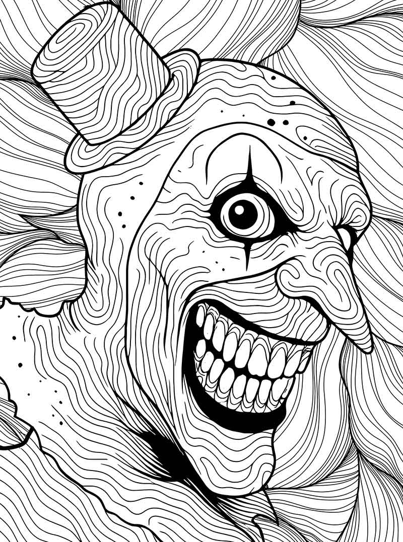 Art the Clown Terrifier horror coloring page for adults