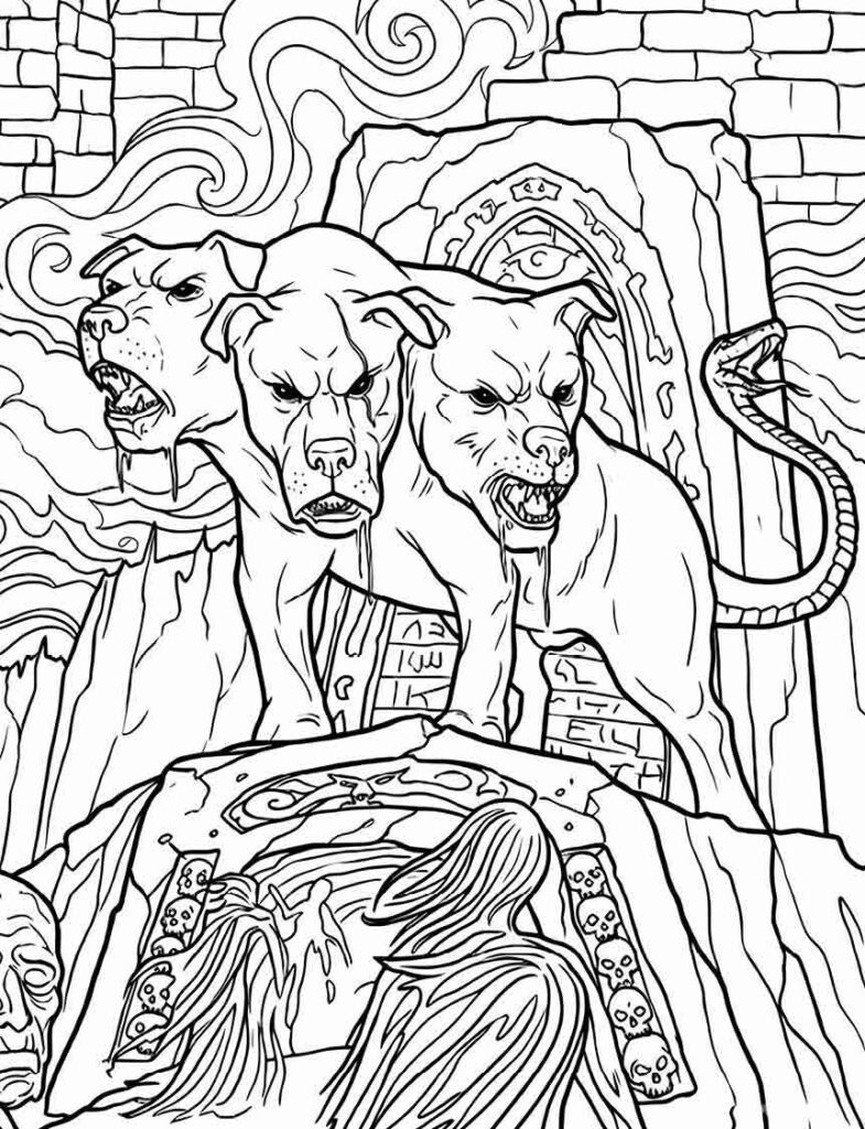 Cerberus underworld guardian mythical beast artwork for adults
