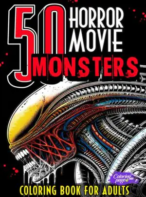 Cover of 50 Horror Movie Monsters coloring book for adults