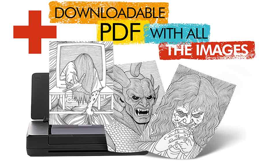 Printable Demonic Creatures Scary Movies Coloring Book for Adults 