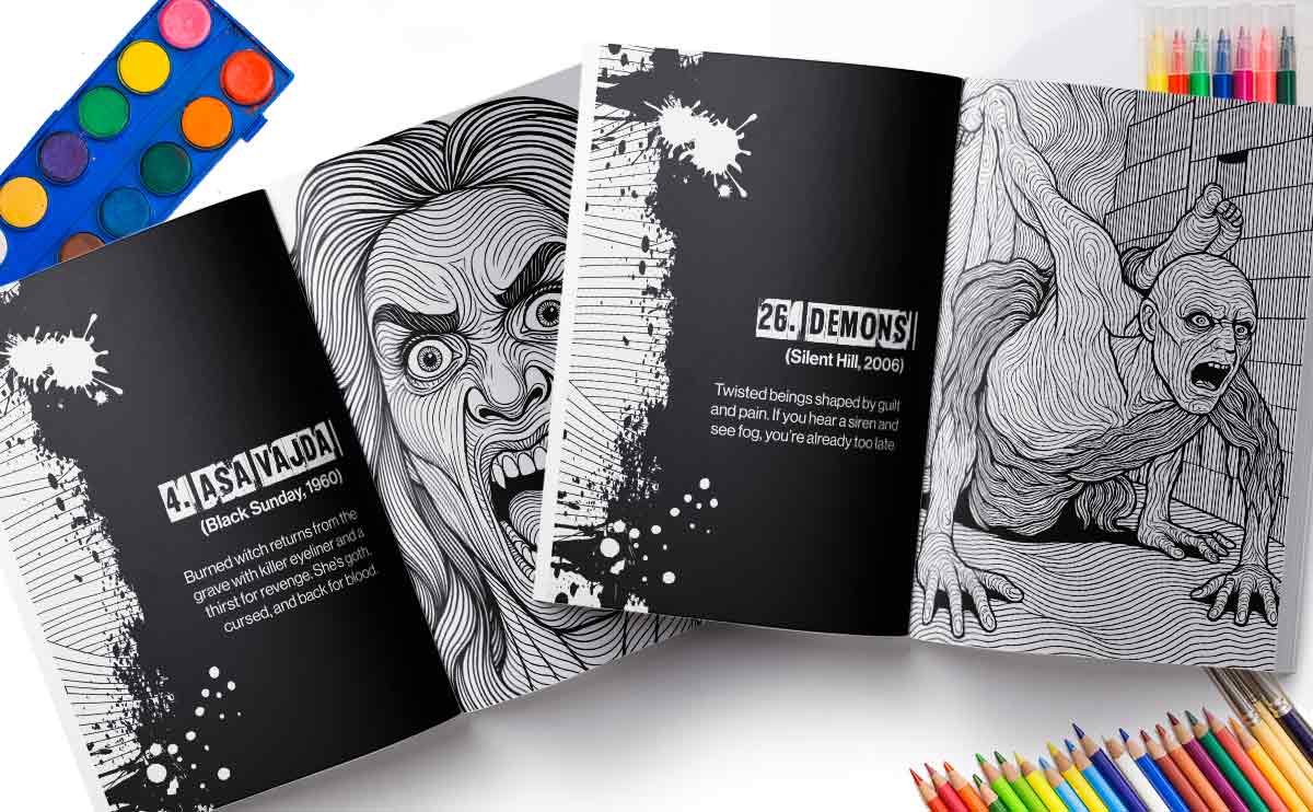 Demonic Creatures Scary Movies Coloring Book for adults