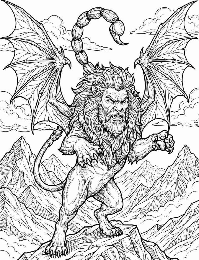 Manticore legendary beast horror artwork for adults and teens