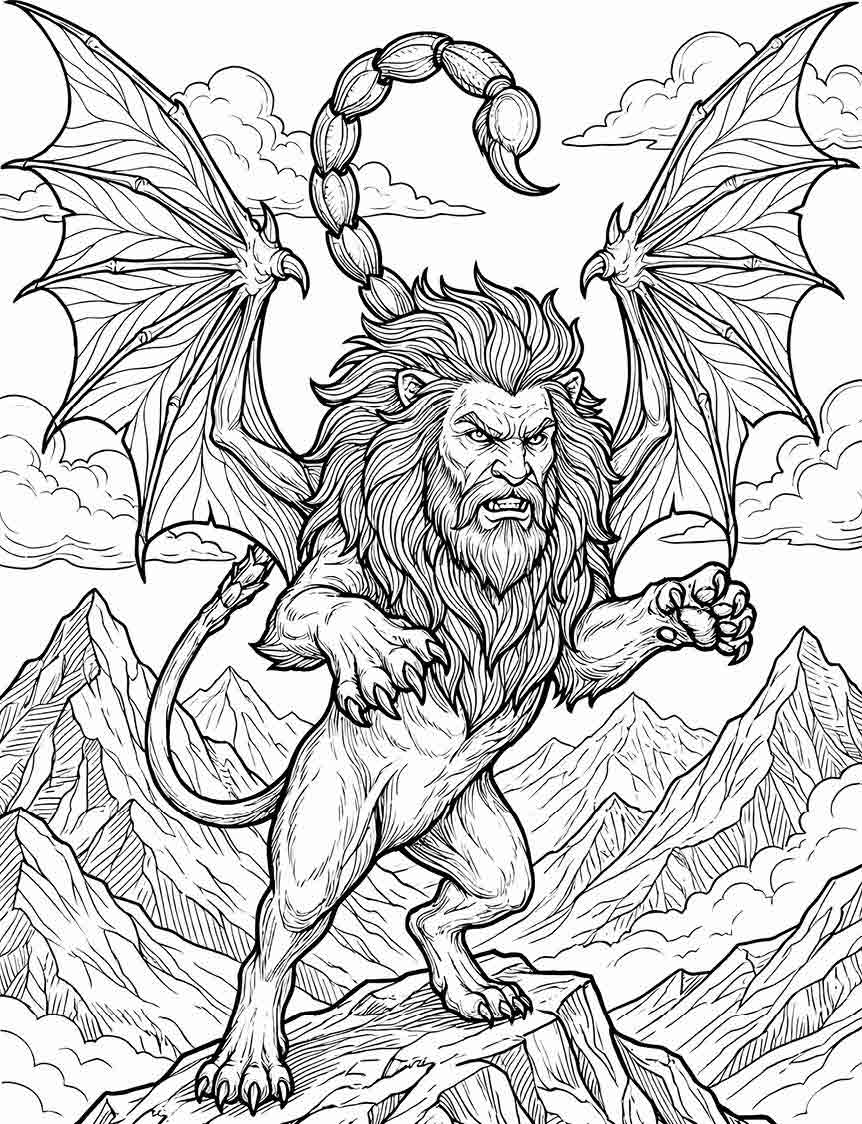 Manticore legendary beast horror artwork for adults and teens
