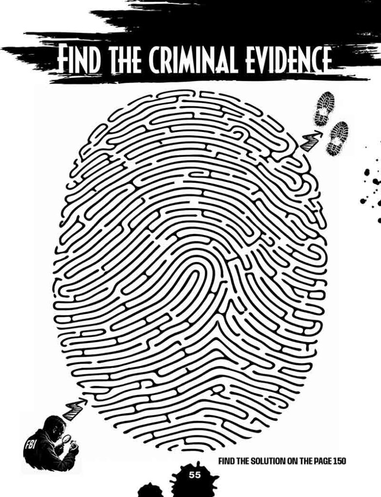 True crime game page for adults with serial killer themed brain games, creepy fun challenges, dark history activities, and murder mystery entertainment for true crime lovers