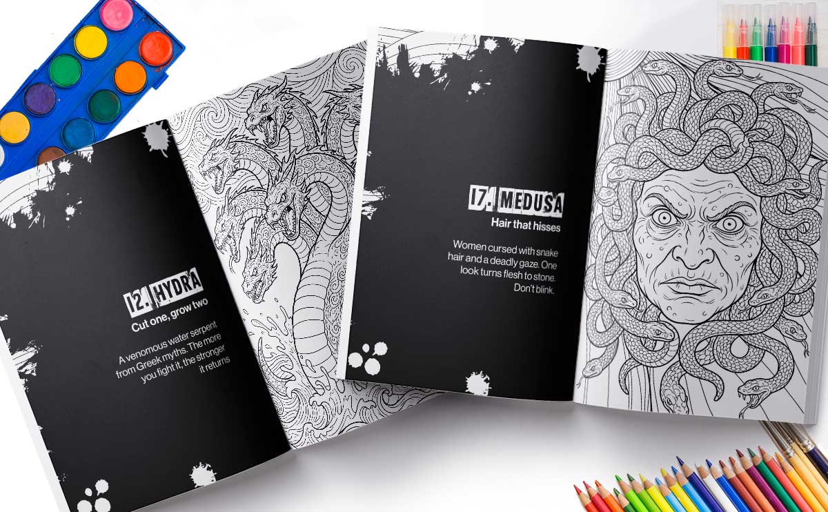 Mythological creatures coloring page example for adults 2