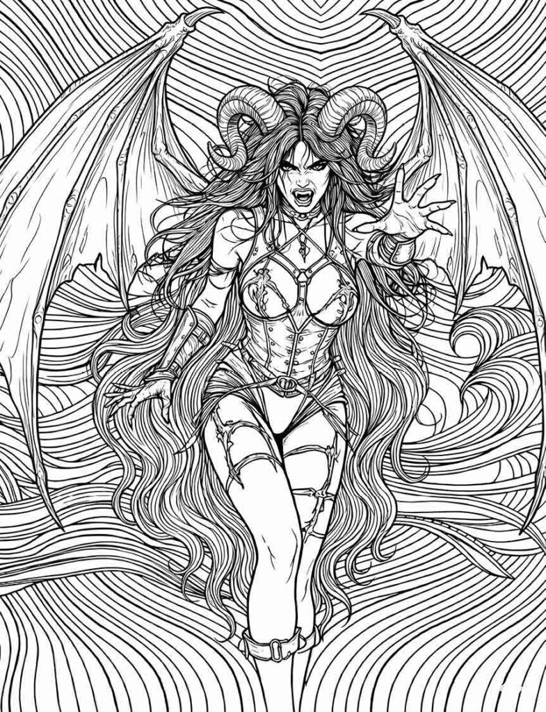 Succubus supernatural horror character drawing for adults and teens