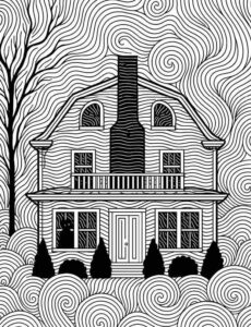 The Amityville Horror haunted house demon coloring page for adults