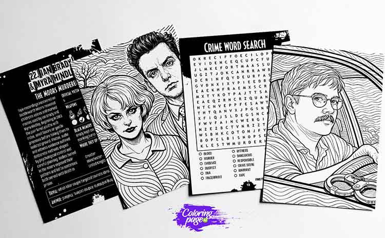 Facts, Trivia, Quotes, Logic Puzzles, and Large Pages to Color Featuring Infamous Murderers, Chilling Crime Cases, Cryptograms, Crosswords, Word Search Games & Sudokus