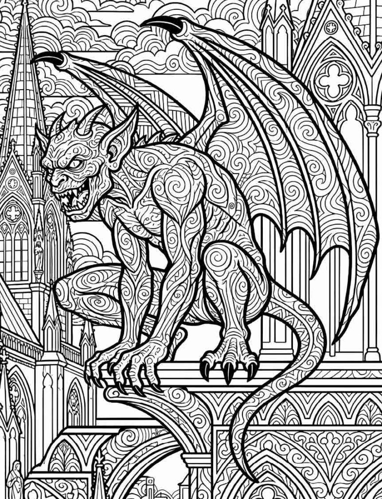 Gargoyle gothic creature dark fantasy illustration for adults