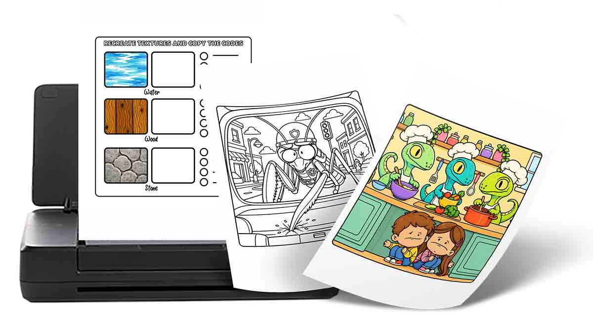 Coloring tips grid module showing bold lines color guides and printable practice sheets